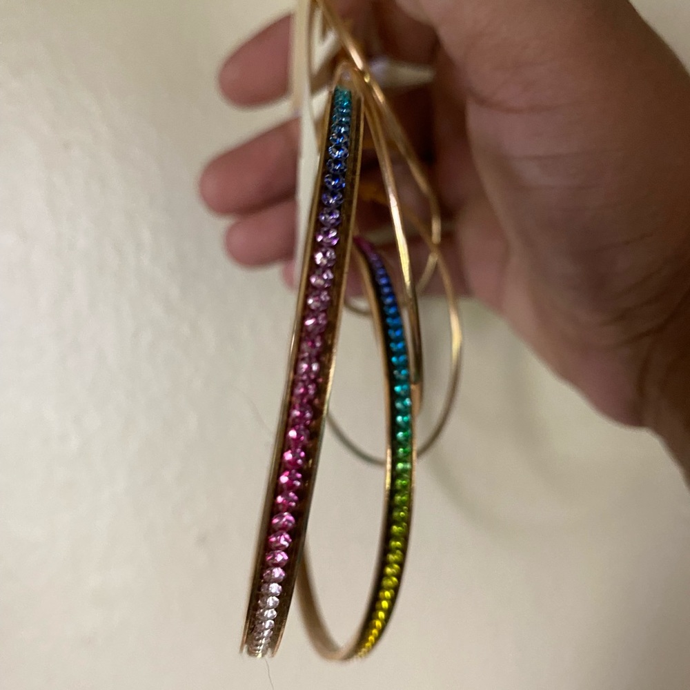 Funky Gold & Rainbow Hoop Set